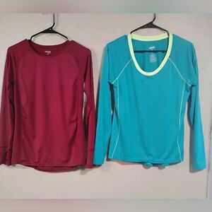 Red and Teal Long Sleeve Athletic Tops